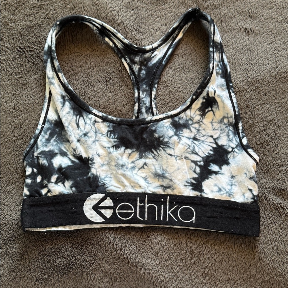 Ethika Black and White Tie-Dye Sports Bra